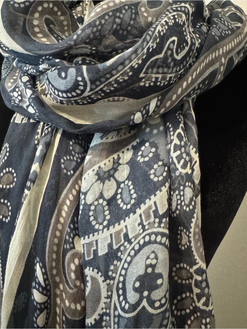 Gretchen Scott Paisley Scarf Navy Ivory Modal Lightweight Wrap Boho Chic